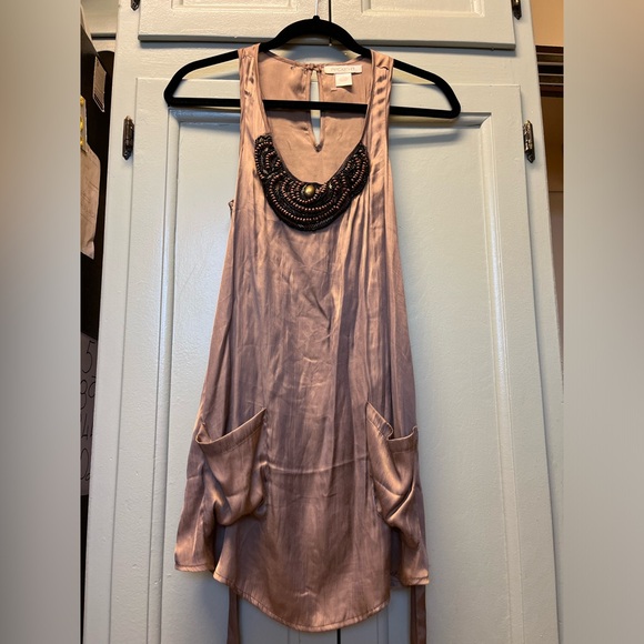 Arden 8 women sleeves less silk long top with beads around neck line. Size S. - Picture 2 of 5